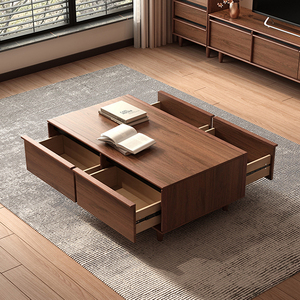 Lxyx Modern Solid Wood Coffee <b>Table</b> with <b>Storage</b> Drawers Minimalist Living Room Furniture Floor Mount Design - Product Image 1