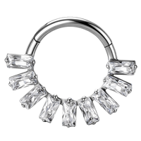 Anneau de nez clicker en titane G23 ASTM F136 16G, plaqué or 24K, avec zircon cubique baguette, pour Daith et Helix, bijoux de piercing corporel, vente en gros