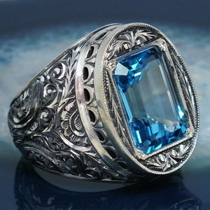 Vintage Blue Openwork Ring for Women Luxury Palace Style Fashion Party Finger Accessory Gift - Product Image 1