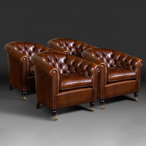 Sillón clásico cómodo y lujoso Silla de cuero genuino Club Lounge Cigar Leather - Product Image 2