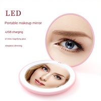 Miroir cosmétique LED portable, design pliable double face, lumière intégrée, rechargeable par USB, compact, portable, grossissement 10x