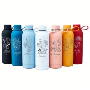 Botella de Agua con Flor de Nacimiento Grabada, Taza de Viaje Aislada de Acero Inoxidable de 17 oz con Asa, Regalo de Cumpleaños para Mujeres - Product Image 1