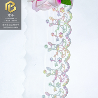 LEIXUSI 9,5 cm Bordure en dentelle brodée dégradé arc-en-ciel, motif floral lapin pour robe victorienne enfant, couture DIY