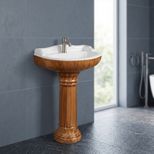 Lavabo de Cerámica Color Madera Rústica Serena con Pedestal, Lavabo de Baño Montado en la Pared con Pedestal Completo - Product Image 6