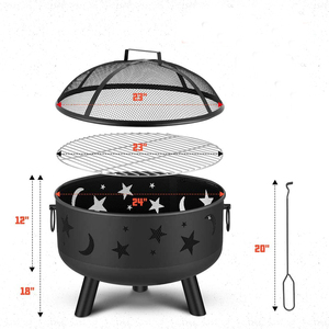 Cao cấp ngoài trời hố lửa với lưới Nắp sao trăng cutouts <span class=keywords><strong>firepit</strong></span> di động cho Patio sân sau cắm trại BBQ - Product Image 4