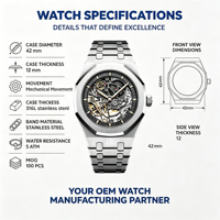 Montre de luxe personnalisée OEM, bracelet en acier inoxydable 316L, boîtier multi-couches, cadran ajouré, verre résistant à l'eau, montre-bracelet pour homme
