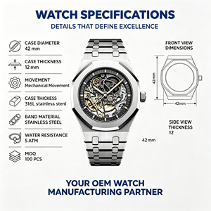 Montre de luxe personnalisée OEM, bracelet en acier inoxydable 316L, boîtier multi-couches, cadran ajouré, verre résistant à l'eau, montre-bracelet pour homme - Product Image 5
