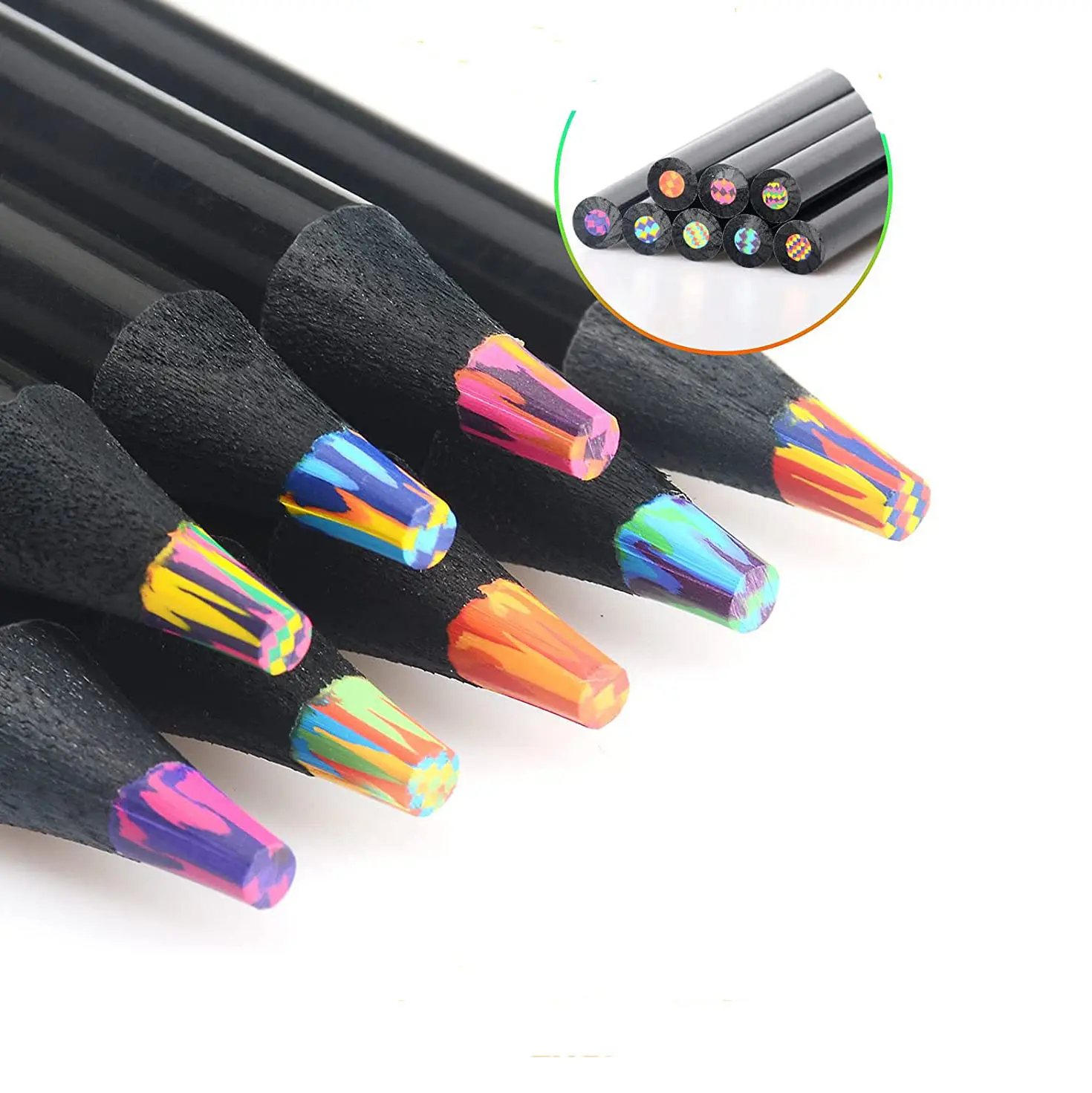 XinyiArt Jumbo Black Rainbow Mixed Color Lead Pencil Triangle Or Round Black Wood Pencil Wood Color Pencil