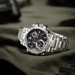 ใหม่นาฬิกาสปอร์ต SMAEL 8093SS นาฬิกาดิจิตอล relojes de hombre กันน้ําสแตนเลสนาฬิกาอะนาล็อก