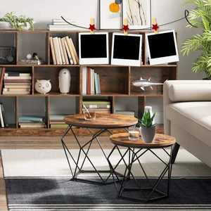 Rustic Brown Wood Top Coffee <b>Table</b> <b>Nesting</b> Side <b>Table</b> with Sturdy Metal Base for Bedroom & Living Room - Product Image 4