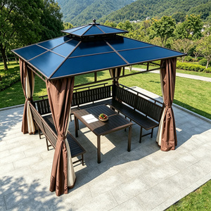 Gazebo de jardin extérieur de luxe, style ferme, avec structure en acier, imperméable, 8,2x8,2 pieds, pour terrasse arrière, avec moustiquaire latérale pour fêtes - Product Image 3