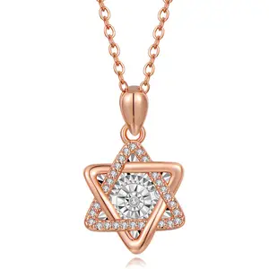 Geschenks chmuck für Frauen David Star Anhänger Charms Edelstahl Rosé vergoldet CZ Diamond Six Star Hexagram Schmuck