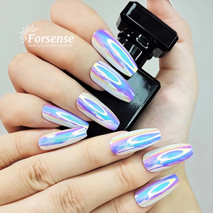 Logotipo personalizado holograma bailarina larga prensa en las <span class=keywords><strong>uñas</strong></span> impresionar cromo <span class=keywords><strong>uñas</strong></span> postizas conjunto metálico azul vacaciones palo en las puntas de las <span class=keywords><strong>uñas</strong></span> niñas - Product Image 2