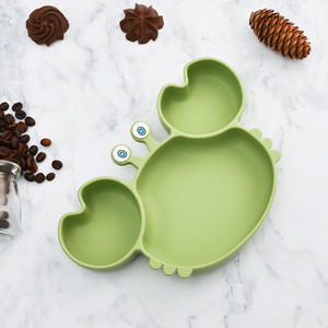 Assiette à repas pour tout-petits de couleur unie, vaisselle pour bébé, design mignon de crabe, plat avec cuillère et fourchette avec couvercle, logo personnalisé - Product Image 3