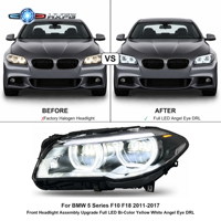Kit de modernisation des phares avant HXFG pour BMW Série 5 F10 F18 2011-2017, entièrement LED, double couleur jaune et blanc, avec feux de jour Angel Eye.