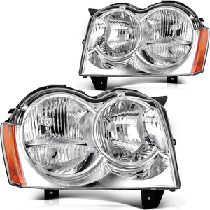 Gruppo fari compatibile con 2005 2006 2007 Grand <span class=keywords><strong>Cherokee</strong></span> 05 06 07 faro cromato alloggiamento trasparente lente ambra riflettore - Product Image 6