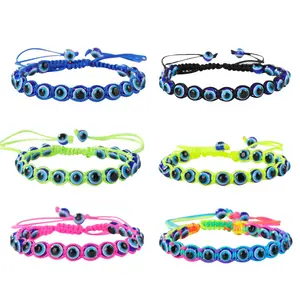 Großhandel Mode bösen Blick Freundschaft Schmuck Acryl Kette Perlen Perlen blauen Auge gewebt handgemachte verstellbare geflochtene Armband