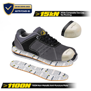 BactiVoid Comfort Wide Fit Safety Shoes Man Light Weight Safety <strong>Trainers</strong> With Breathable Leather, Gray <strong>Work</strong> Shoes - Product Image 2