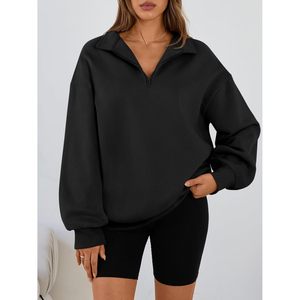 <b>Women's</b> Oversized Half <b>Zip</b> Fleece Sweatshirt Drop Shoulder Pullover Cozy Fall Winter Wear - Product Image 2