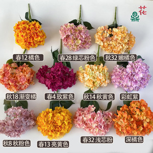ช่อดอกไฮเดรนเยียห้าหัว สีสันฤดูใบไม้ร่วง ดอกไม้ผ้าไหมเสมือนจริง สำหรับตกแต่งงานแต่งงาน สไตล์ยุโรปย้อนยุค - Product Image 5