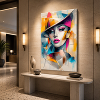 Peinture sur toile moderne abstraite Pop Art, portrait de femme tendance, encadrée et tendue sur châssis, pour salon et hôtel
