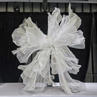 Reuze zijden organza met zeefdruk bloemen, handgemaakt, met handgestikte rand, witte kousenbloemen, bruiloft achtergronden, verjaardagsfeesten
