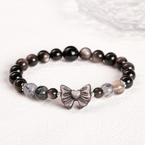 Vòng tay đá quý chữa lành tâm hồn, mặt gương, đá obsidian bạc sáng, hạt chuỗi nơ, kiểu co giãn, chạm khắc thủ công - Product Image 5