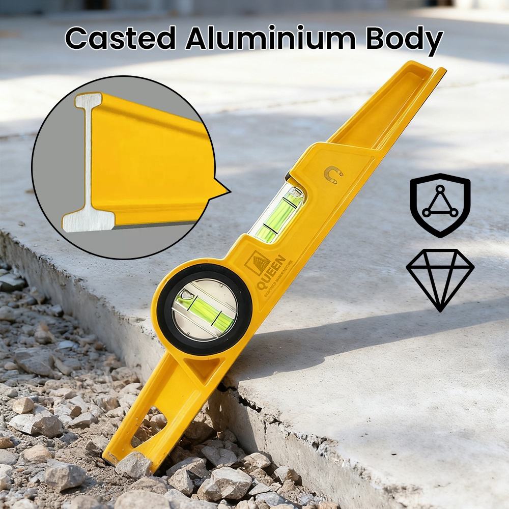 Professional Magnetic Scaffolding Spirit Level 10-Inch, Milling V-Groove Base With 5 Strong Rare Earth Magnets For Superior Gripping Power, Die Cast On