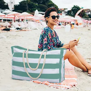 Bolso grande de playa impermeable con cremallera, bolso de mujer con impresión de logotipo personalizado