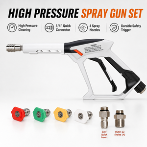 Ensemble de pistolet de lavage haute pression avec 4 buses, connecteur rapide 1/4'', filetage 3/8'', pistolet à gâchette pour le nettoyage de voitures - Product Image 1