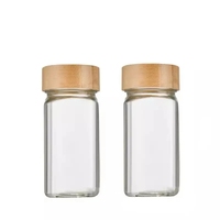 Pot à épices carré en verre vide avec couvercles en bambou 4oz 120ml, récipient de stockage pour poivre, pot à épices en verre avec couvercles doseurs