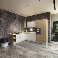 Set Kabinet Dapur Modern Modular dari Papan Partikel yang Dapat Disesuaikan dengan Wastafel dan Meja Marmer untuk Apartemen