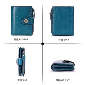 Wholesale Genuine Leather Bifold RFID Blocking Short <b>Ladies</b> <b>Wallet</b> Zipper Vintage New Small Genuine Leather Women's Polyester - Product Image 6