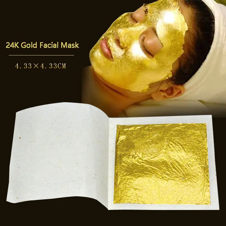 Label Pribadi Modis 24K Asli Foil Emas Daun Masker Wajah Lembaran Perawatan Wajah Masker Emas Kulit Pemutih