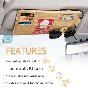 Factory Customized 2 Pack Beige <b>Car</b> Sun Visor Storage Bag, PU Leather Multi-Function <b>Car</b> Sun Visor <b>Sunglass</b> Card <b>Holder</b> - Product Image 3
