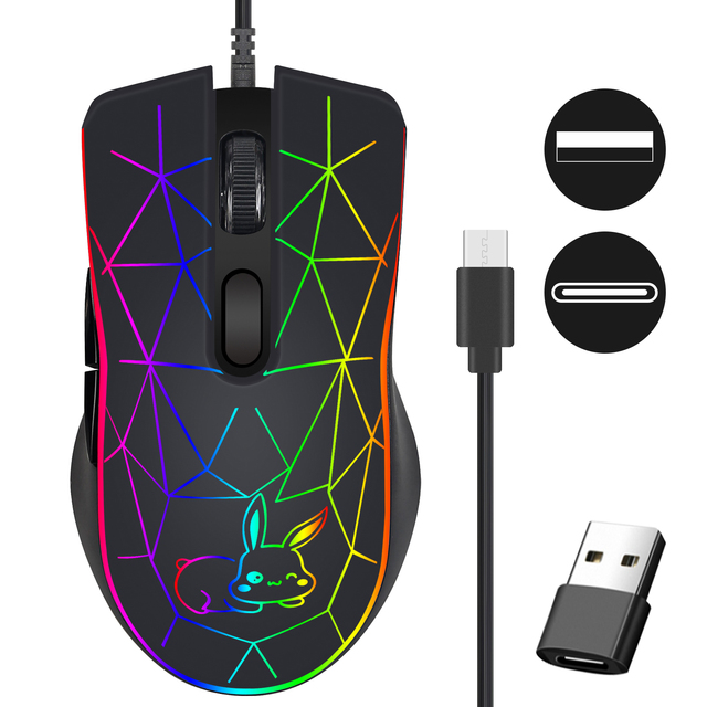 Wholesale 6D Wired Gaming Mouse USB-USB-C Dual Mode ABS Material Light Function PC Laptop MacBook Compatibility 3D Business