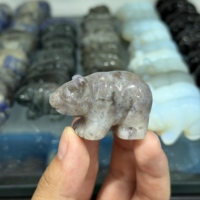 Sculpture d'ours en pierre précieuse naturelle en gros, sculpture animale en cristal, pierre de guérison de poche, décoration artisanale pour la maison, cadeau