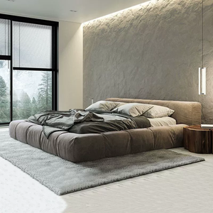 Nội Thất Phòng Ngủ Da Hiện Đại Đầy Đủ Bọc Giường Vải Trắng Đầy Đủ Da Thoải Mái Lưu Trữ Mềm Giường Đôi - Product Image 1