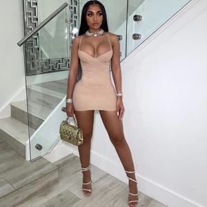 OUDINA personalizza LOGO abbigliamento Casual da donna bretelle scollate a vita alta senza maniche Mini <span class=keywords><strong>vestito</strong></span> <span class=keywords><strong>aderente</strong></span> - Product Image 4