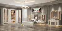 Ensemble de meubles de chambre à coucher de luxe avec tête de lit lumineuse, lit king size, cadre en bois double, ensemble complet de meubles de chambre à coucher modernes turcs