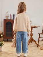 Cardigan en tricot uni avec nœud papillon pour fille, style décontracté et mignon, veste ouverte sur le devant pour enfants, vente en gros