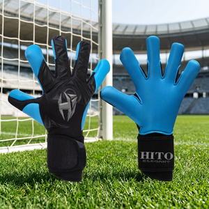 Guantes de portero de fútbol negros y azules de alta calidad, muy demandados, profesionales, de látex genuino. - Product Image 2