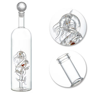 A prueba de fugas personalizado hecho a mano dragón arte único vacío borosilicato <span class=keywords><strong>Tequila</strong></span> 750ml licor de whisky vino tinto embalaje botella de vidrio transparente - Product Image 2