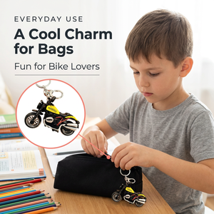 Porte-clés <span class=keywords><strong>mini</strong></span> moto, modèle de moto 3D noir et jaune avec roues à rayons, porte-clés jouet mignon pour enfants garçons - Product Image 3