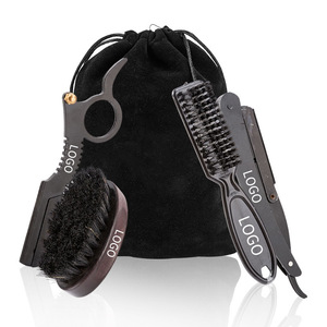 <span class=keywords><strong>Kit</strong></span> de toilettage de la <span class=keywords><strong>barbe</strong></span> pour hommes avec anneau de fixation pour brosse et support pliable pour rasoir, ensemble noir - Product Image 1