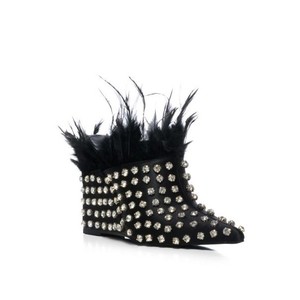 ขายร้อนผู้หญิง Feather ลิ่มล่อสุภาพสตรีชี้ Toe Rhinestone Studded ออกแบบลิ่มส้นรองเท้าแตะล่อ - Product Image 3