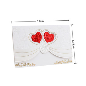 Venta directa de fábrica de invitaciones de boda de alta gama con estampado dorado y tarjetas de invitación con impresión de corazón rojo de alta calidad - Product Image 1