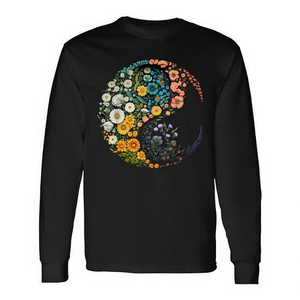 T-shirt a maniche lunghe con simbolo Yin Yang floreale, design Zen Taijitu - Product Image 2