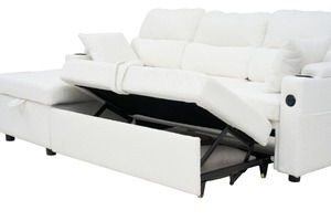 Sofá cama convertible 2 en 1, cama futón seccional en forma de L con almacenamiento, puertos USB, portavasos y chaise reversible - Product Image 4