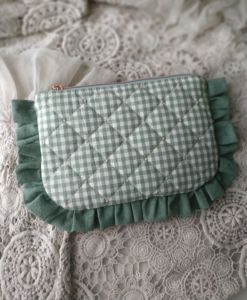 Borsa Cosmetica in Velluto con Cerniera e Volant in Cotone, Personalizzabile con Logo, Eco-friendly, a Quadretti Marroni, <span class=keywords><strong>per</strong></span> Donna - Collezione 2026 - Product Image 6